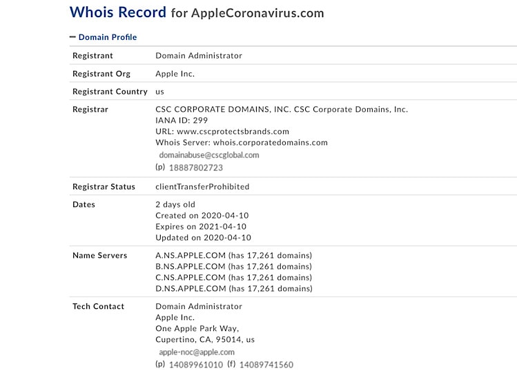 Apple registriert applecoronavirus.com