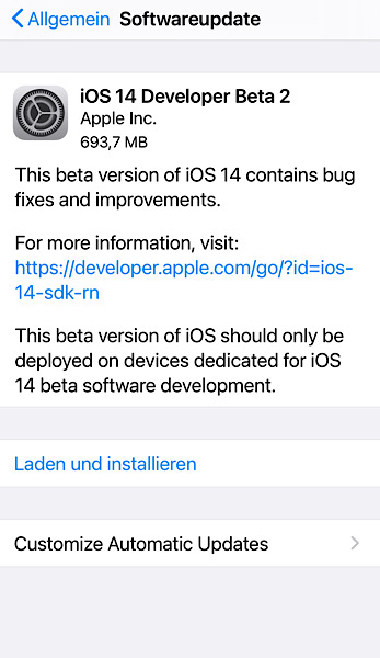 iOS 14 Developer Beta 2