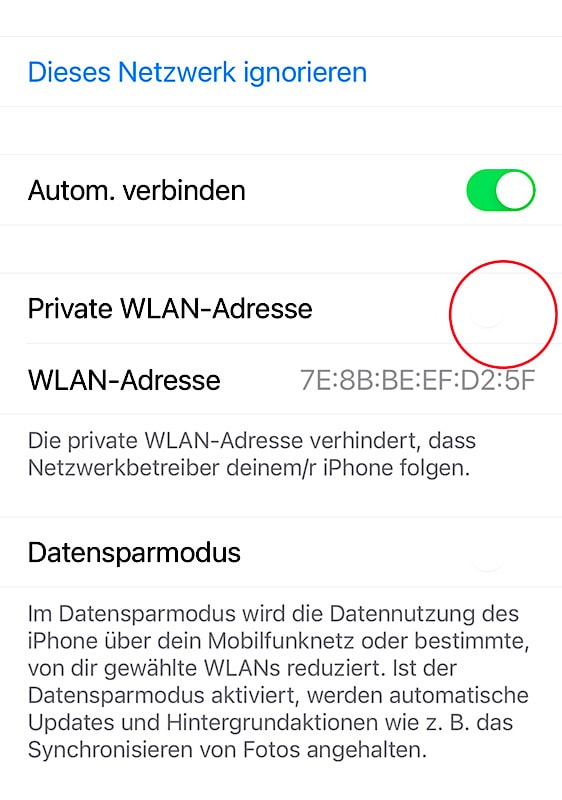 iOS 14 - MAC-Adresse und Private WLAN-Adresse