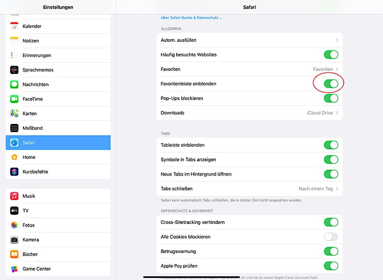 Safari iPadOS: Favoritenleiste einblenden und ausblenden