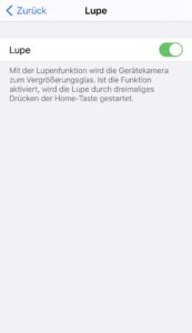 iOS Lupe über Tasten aktivieren