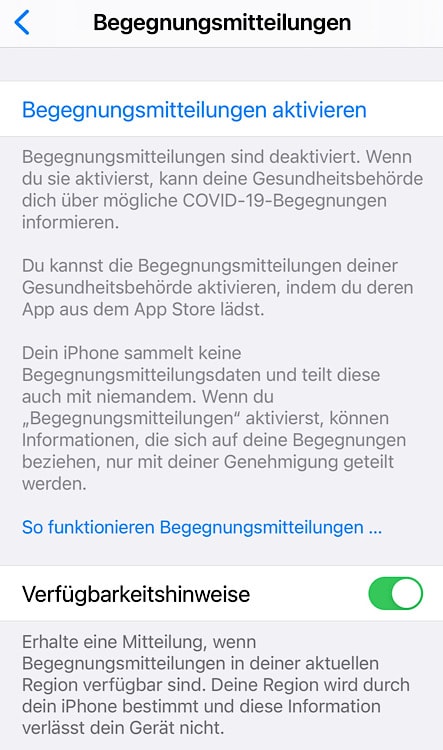 iOS 13.7 Begegnungsmitteilungen aktivieren