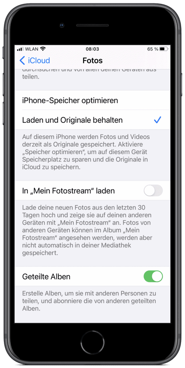 iOS: Geteilte Alben