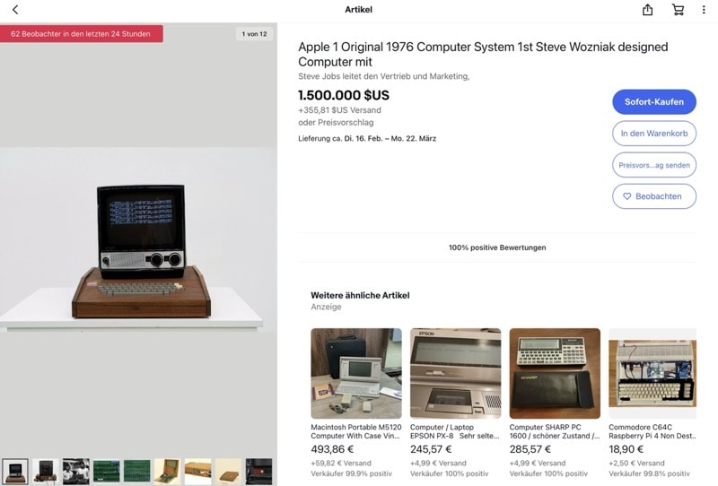 Funktionierende Apple 1 Computer auf eBay für 1,5 Millionen US-Dollar