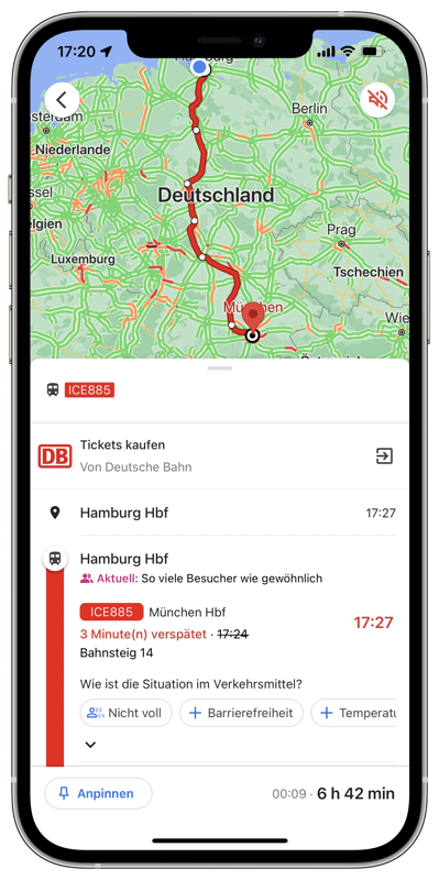 Google Maps-App jetzt auch mit Deutsche Bahn Infos und Ticket-Kauf