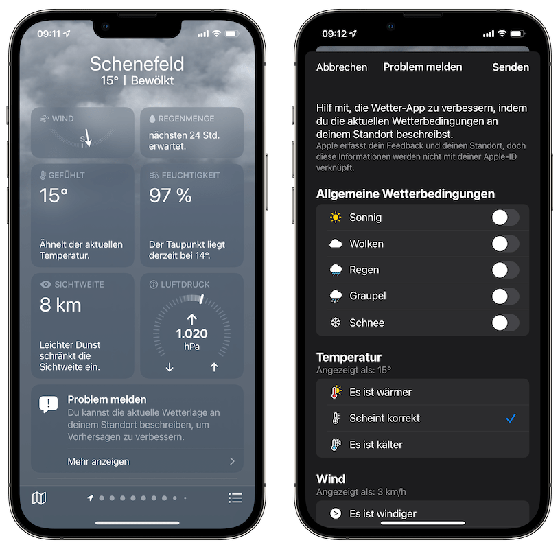 Wetter App Problem melden