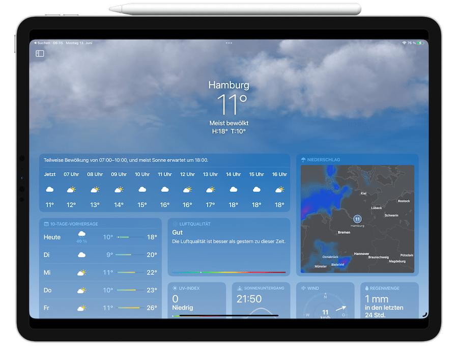 Wetter-App auf dem iPad